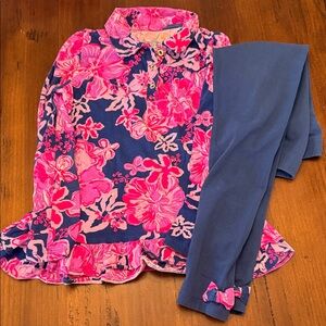 Lilly Pulitzer Vibrant Pink and Blue Floral Shirt and matching leggings